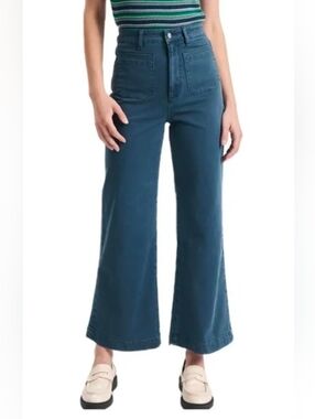 NWT Rollas Sailor Pants Jeans Petrol Blue SIZE 28 High Rise Wide Leg
